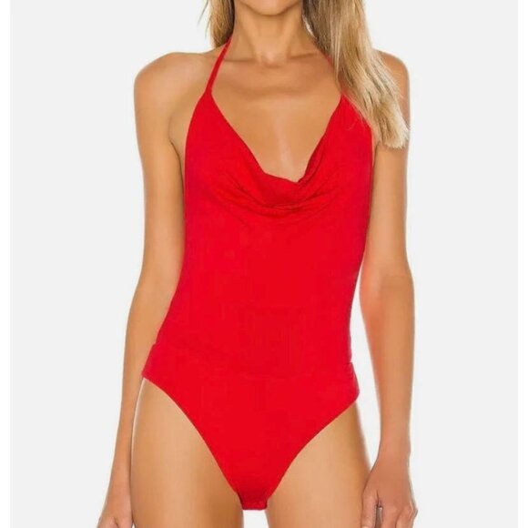 SUPERDOWN red cowl neck bodysuit - Picture 1 of 8